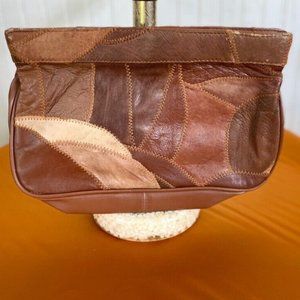 VINTAGE BROWN PATCHED LEATHER CLUTCH LATE 70S